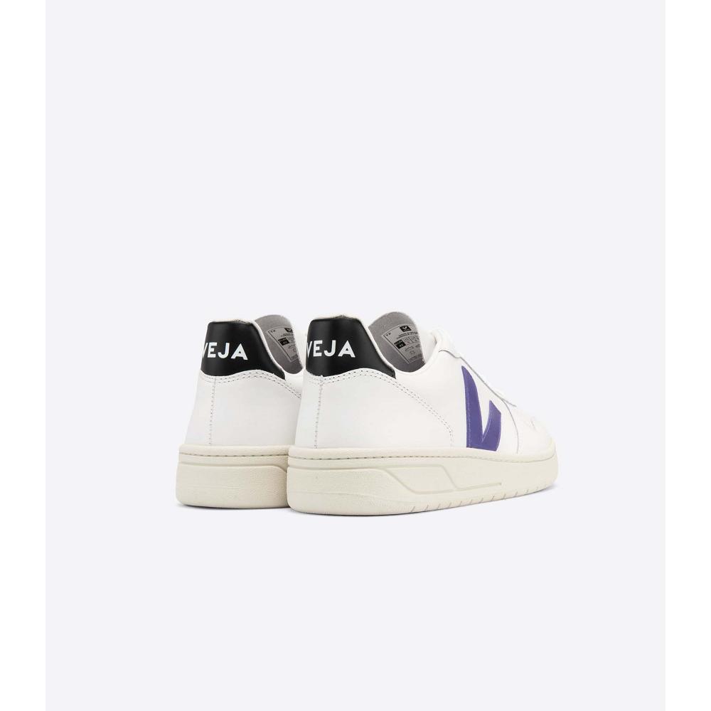 Veja V-10 LEATHER Joggesko Dame White/Purple/Black | NO 649FDN